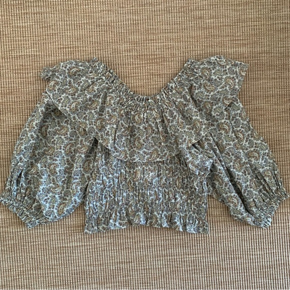 NWT Doen Luce Cotton Ruffle Off Shoulder Crop Blouse Top Cream Tisbury Paisley - Picture 7 of 13